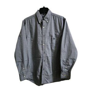 Chaps - Stretch Easy Care - Button-Up Shirt Men's Size L Black Long Sleeve Plaid
